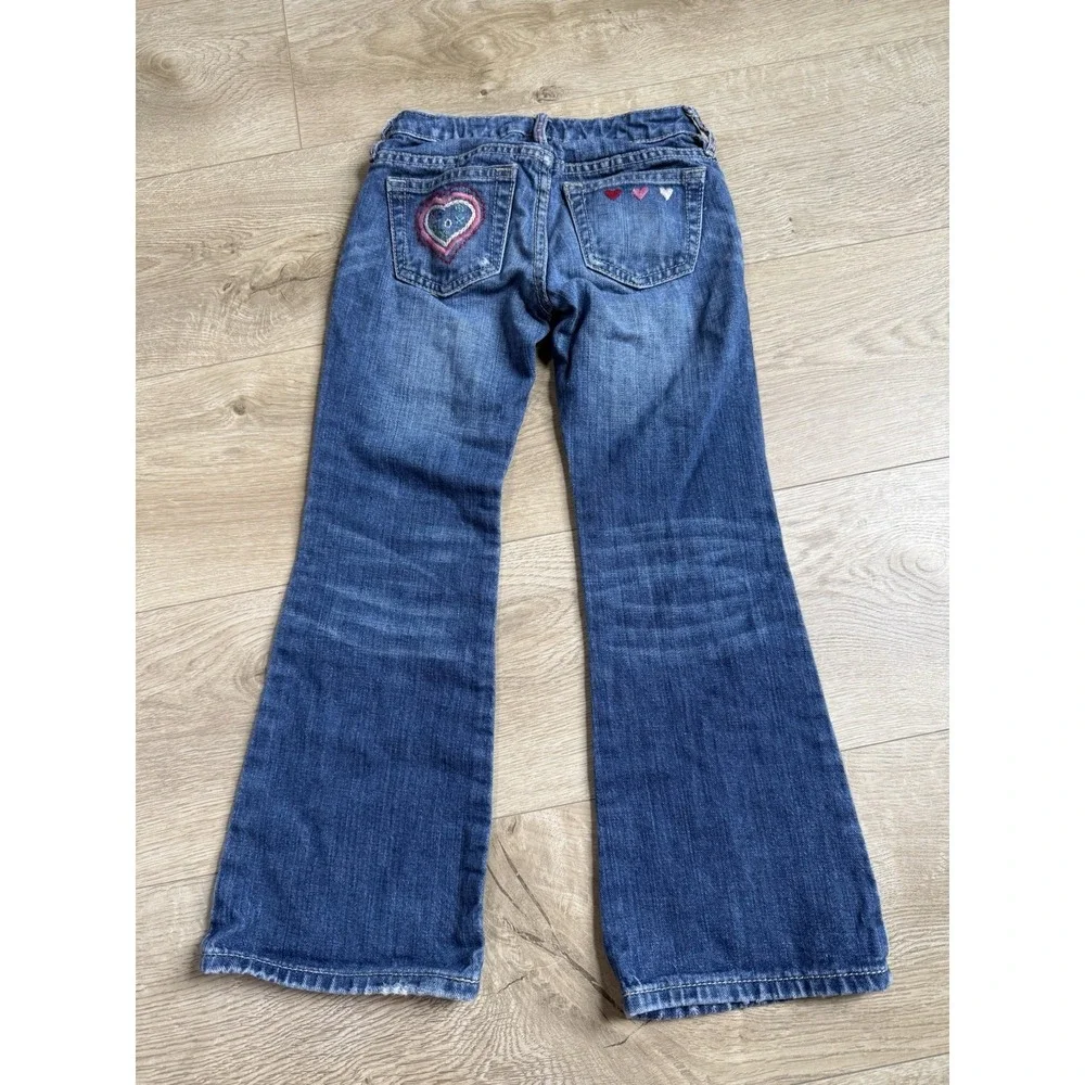 EUC Kids Girls Gap Denim embroidered Y2K Vintage flare jeans hearts size 6